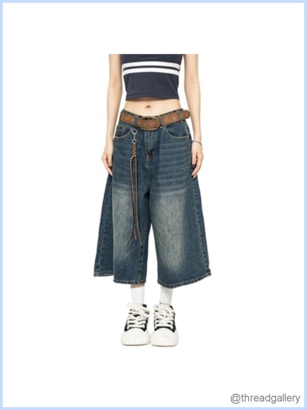 Y2K Baggy Loose Fit Long Capri Jean Shorts Wide Leg Grunge Streetwear